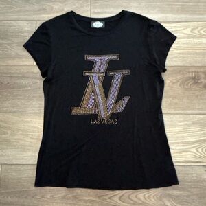 Las Vegas Rhinestone Graphic Tee Black Size XL
